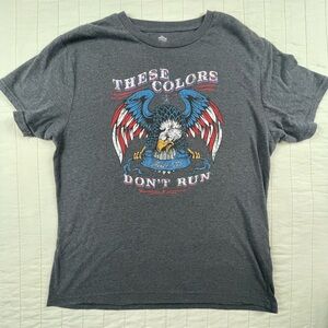 Men's Gray Graphic Tee - 'These Colors Don't Run' Eagle Print Large